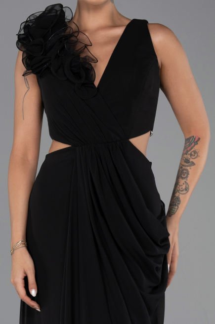 Long Black Chiffon Prom Gown ABU6354