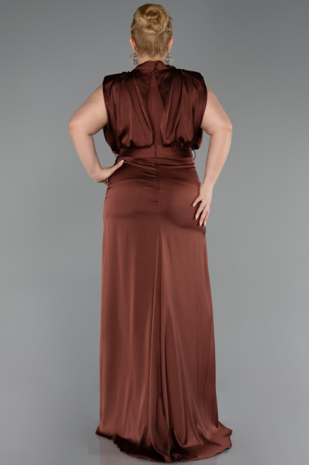 Light Brown Long Satin Plus Size Evening Dress ABU2969