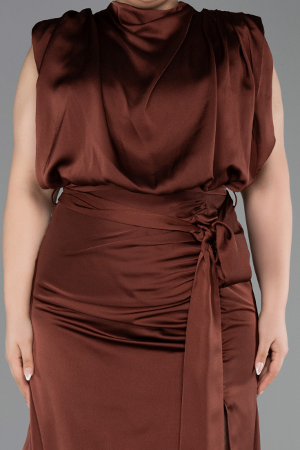 Light Brown Long Satin Plus Size Evening Dress ABU2969