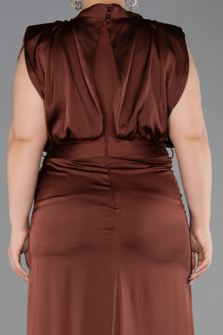 Light Brown Long Satin Plus Size Evening Dress ABU2969