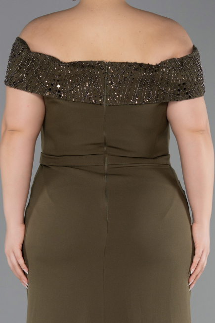 Long Olive Drab Plus Size Evening Dress ABU6302