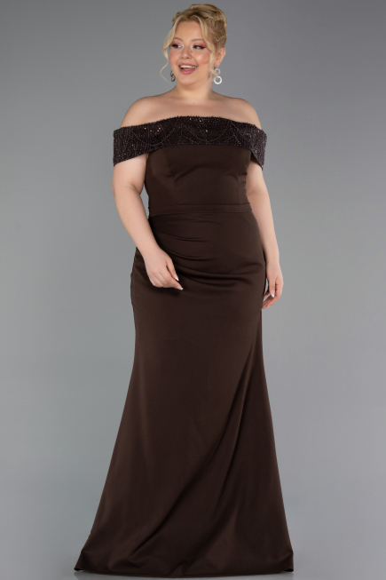 Long Brown Plus Size Evening Dress ABU6302