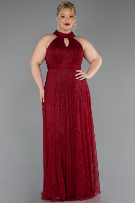Long Burgundy Dantelle Plus Size Evening Dress ABU6330