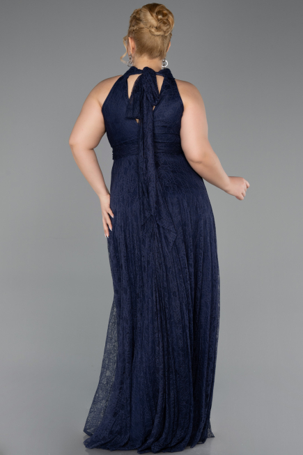Long Navy Blue Dantelle Plus Size Evening Dress ABU6330