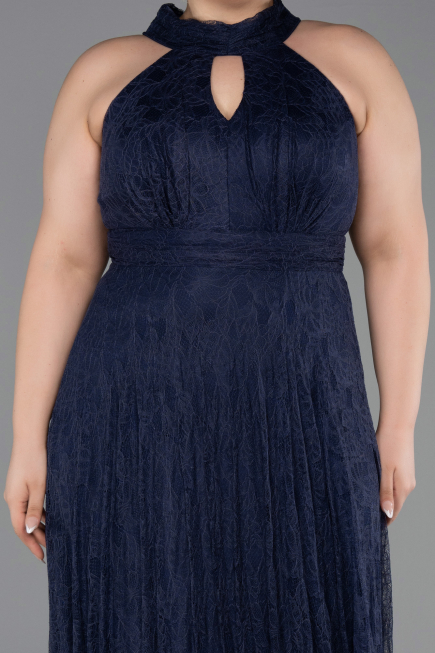 Long Navy Blue Dantelle Plus Size Evening Dress ABU6330