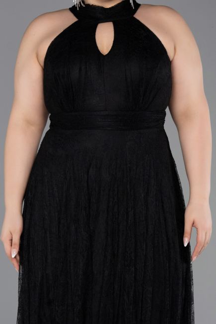 Long Black Dantelle Plus Size Evening Dress ABU6330