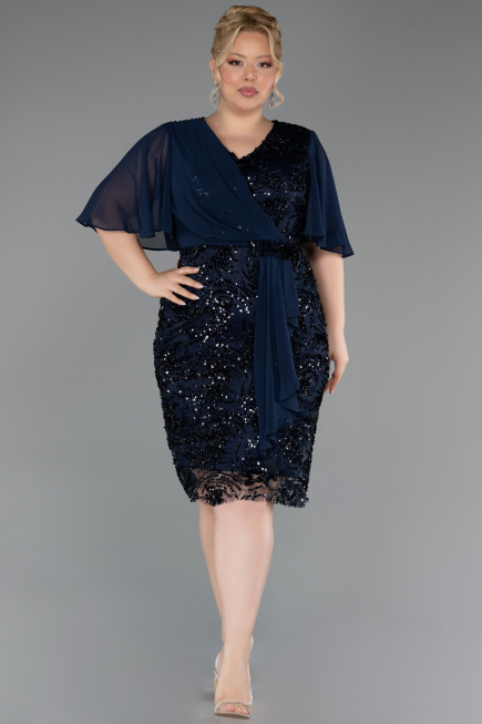 Midi Navy Blue Scaly Plus Size Cocktail Dress ABK2666