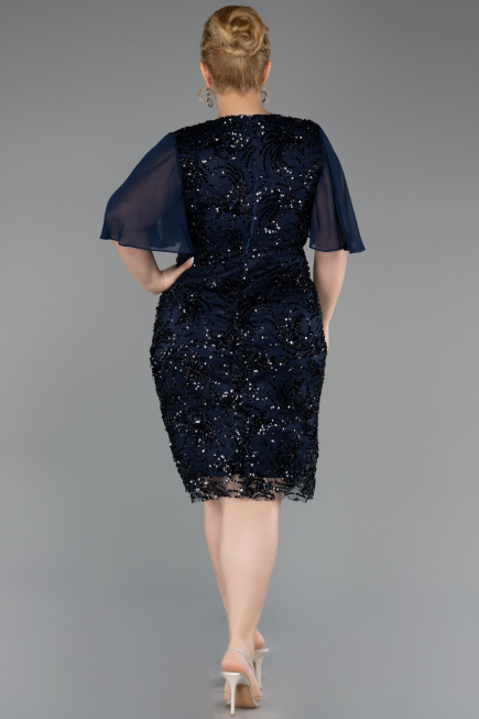 Midi Navy Blue Scaly Plus Size Cocktail Dress ABK2666