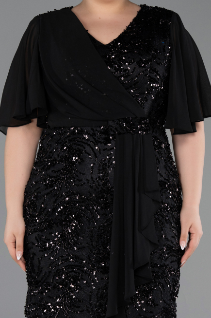 Midi Black Scaly Plus Size Cocktail Dress ABK2666