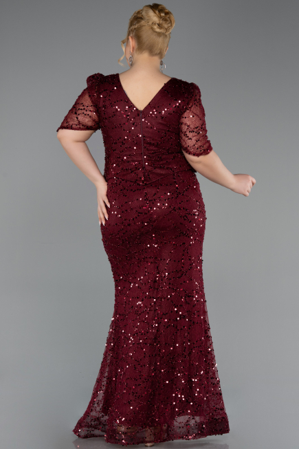 Long Burgundy Beaded Plus Size Evening Gown ABU6334