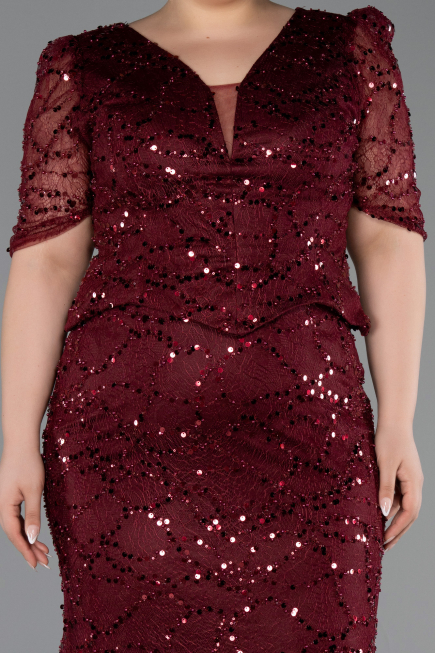 Long Burgundy Beaded Plus Size Evening Gown ABU6334