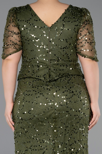 Long Olive Drab Beaded Plus Size Evening Dress ABU6334