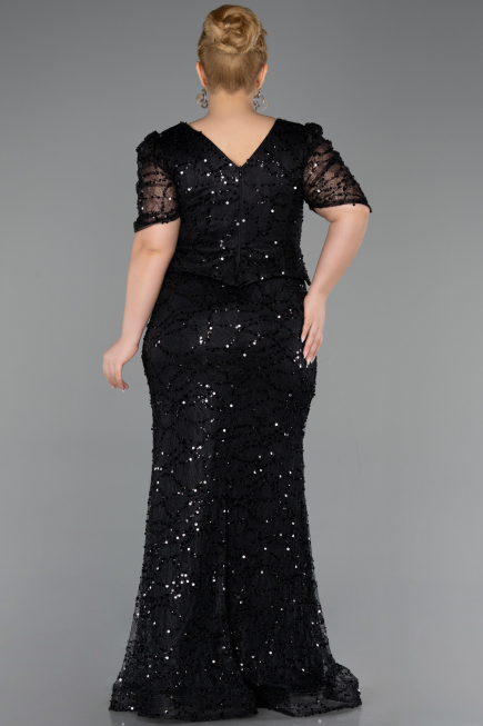 Long Black Beaded Plus Size Evening Dress ABU6334