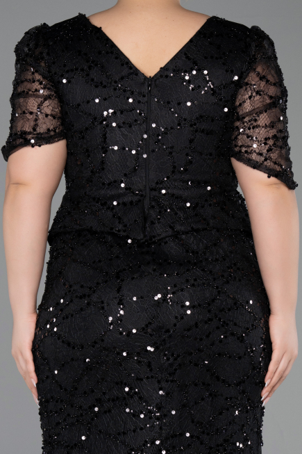 Long Black Beaded Plus Size Evening Dress ABU6334