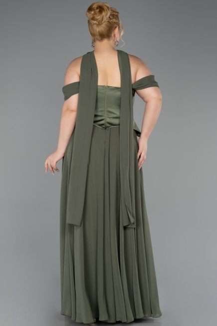 Long Olive Drab Chiffon Plus Size Evening Dress ABU5551