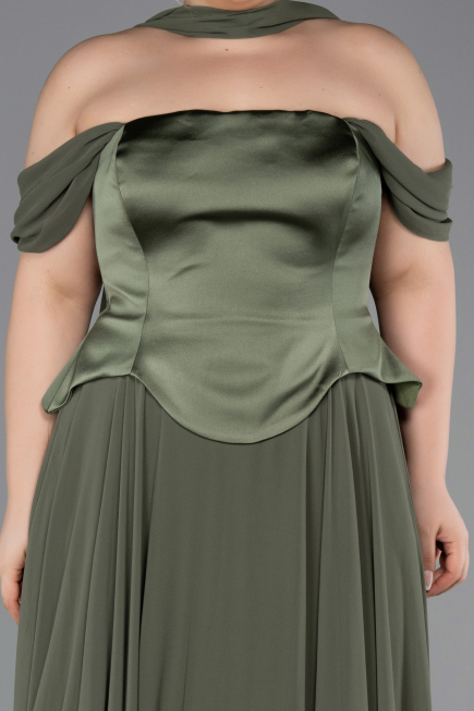 Long Olive Drab Chiffon Plus Size Evening Dress ABU5551