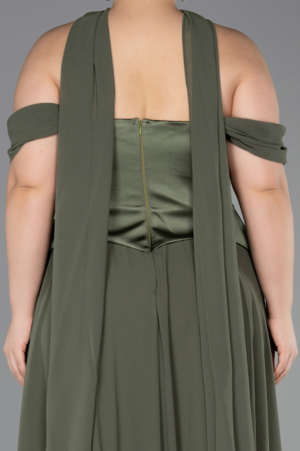 Long Olive Drab Chiffon Plus Size Evening Dress ABU5551
