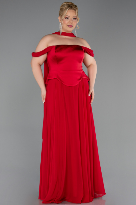 Long Red Chiffon Plus Size Evening Dress ABU5551