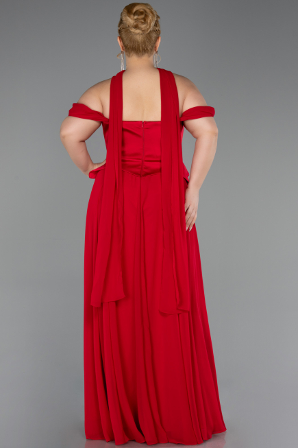 Long Red Chiffon Plus Size Evening Dress ABU5551