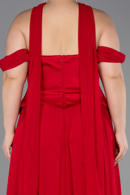 Long Red Chiffon Plus Size Evening Dress ABU5551