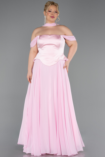Long Powder Color Chiffon Plus Size Evening Dress ABU5551