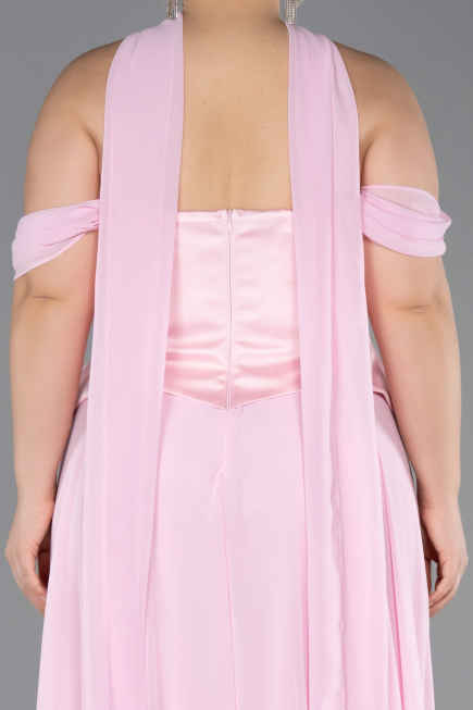 Long Powder Color Chiffon Plus Size Evening Dress ABU5551