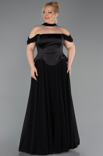 Long Black Chiffon Plus Size Evening Dress ABU5551