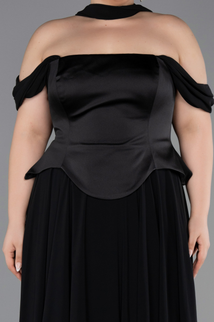 Long Black Chiffon Plus Size Evening Dress ABU5551