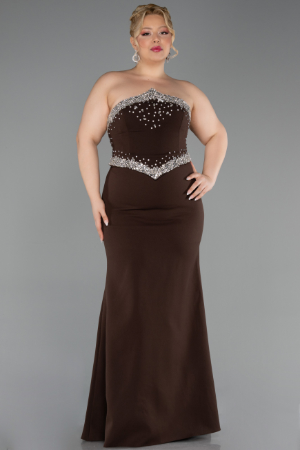 Long Brown Plus Size Evening Gown ABU6338