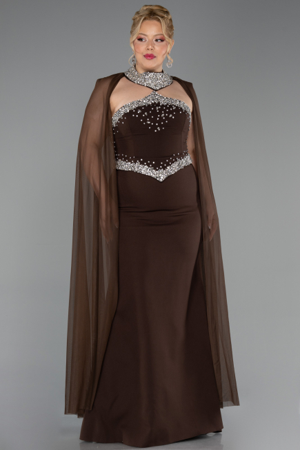 Long Brown Plus Size Evening Gown ABU6338