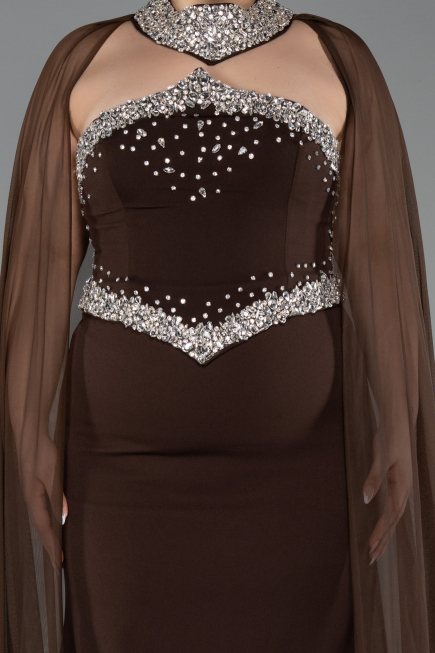 Long Brown Plus Size Evening Gown ABU6338