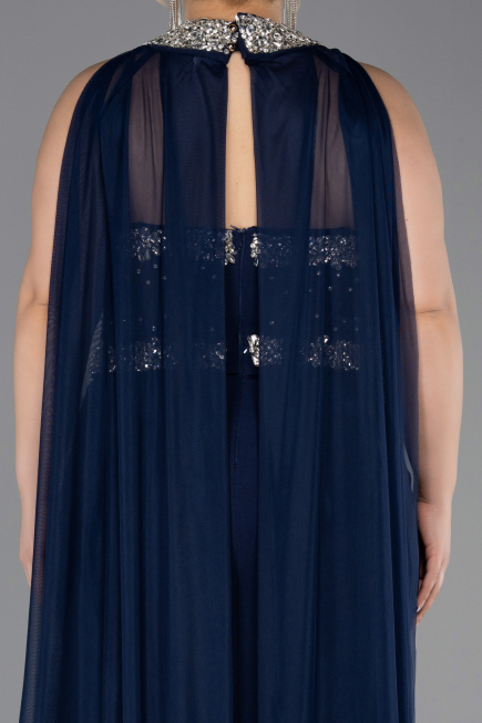 Long Navy Blue Plus Size Evening Gown ABU6338
