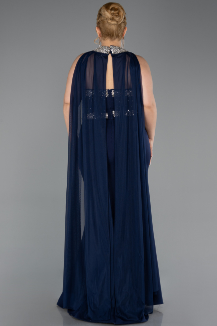 Long Navy Blue Plus Size Evening Gown ABU6338