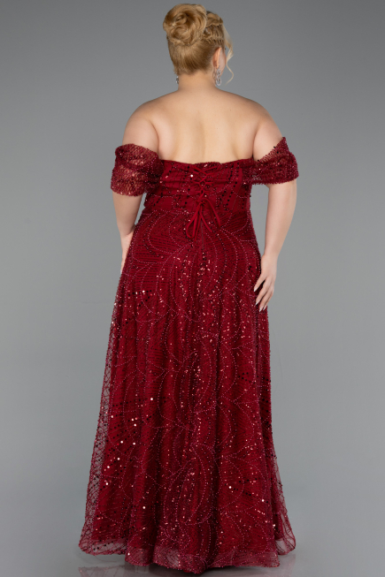 Long Burgundy Beaded Plus Size Evening Gown ABU6347