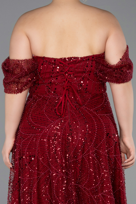 Long Burgundy Beaded Plus Size Evening Gown ABU6347