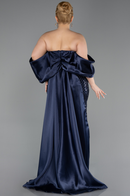 Long Navy Blue Scaly Plus Size Evening Gown ABU6312