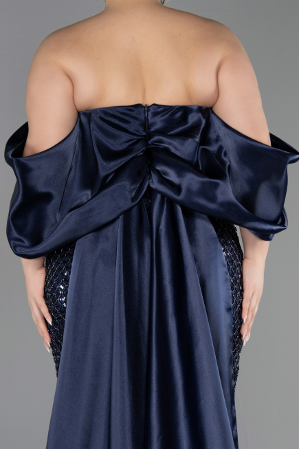 Long Navy Blue Scaly Plus Size Evening Gown ABU6312