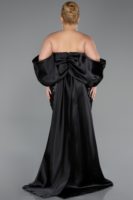 Long Black Scaly Plus Size Evening Gown ABU6312