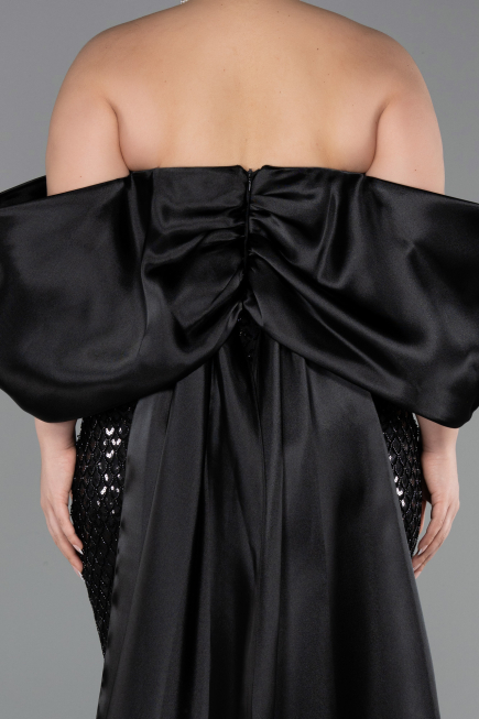 Long Black Scaly Plus Size Evening Gown ABU6312