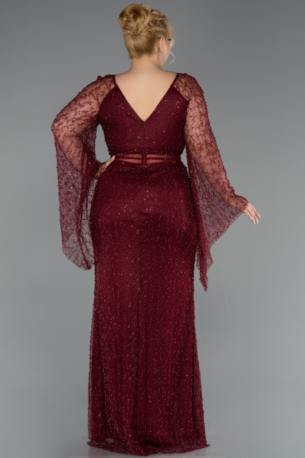 Long Burgundy Beaded Plus Size Evening Dress ABU6350