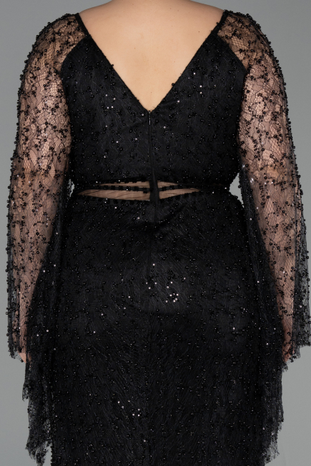 Long Black Beaded Plus Size Evening Gown ABU6350