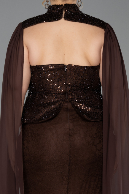 Long Brown Dantelle Plus Size Evening Dress ABU6361