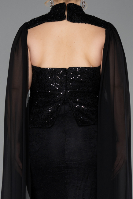 Long Black Dantelle Plus Size Evening Dress ABU6361
