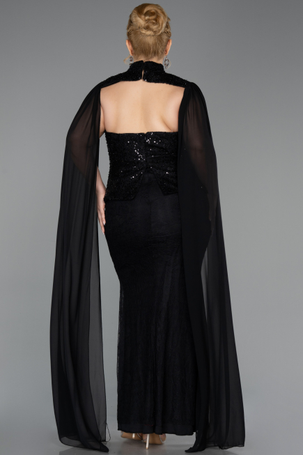 Long Black Dantelle Plus Size Evening Dress ABU6361