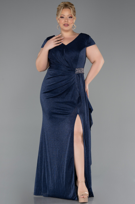 Long Navy Blue Plus Size Evening Dress ABU6362