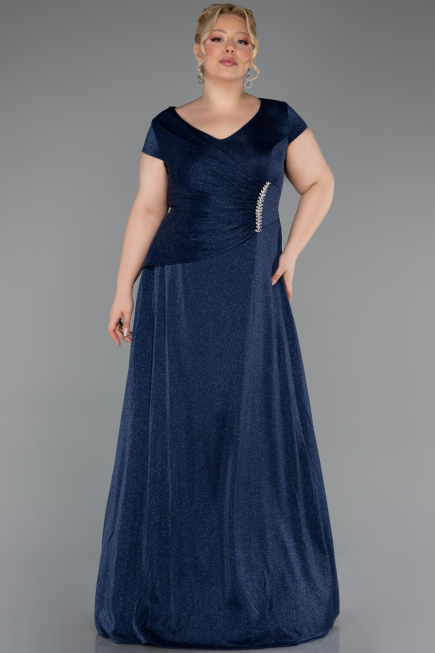 Long Navy Blue Plus Size Evening Gown ABU6363