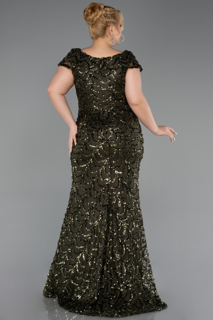 Long Olive Drab Scaly Plus Size Evening Gown ABU6282