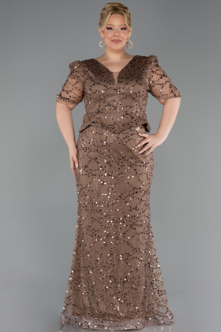 Long Copper Beaded Plus Size Evening Dress ABU6334