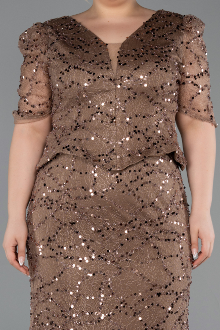 Long Copper Beaded Plus Size Evening Dress ABU6334