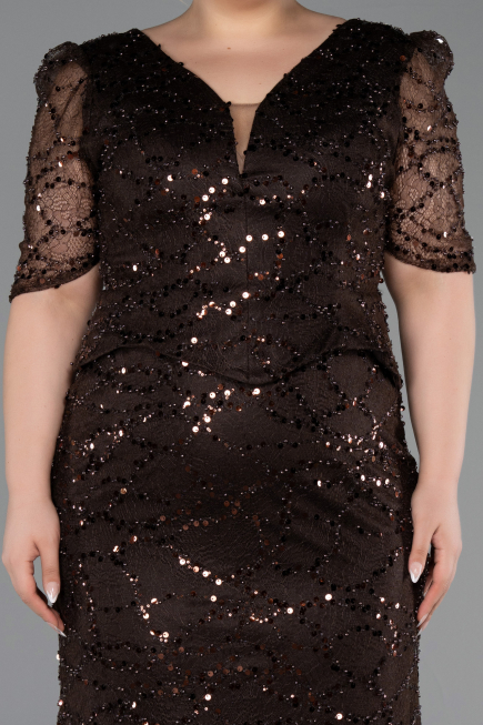 Long Brown Beaded Plus Size Evening Dress ABU6334